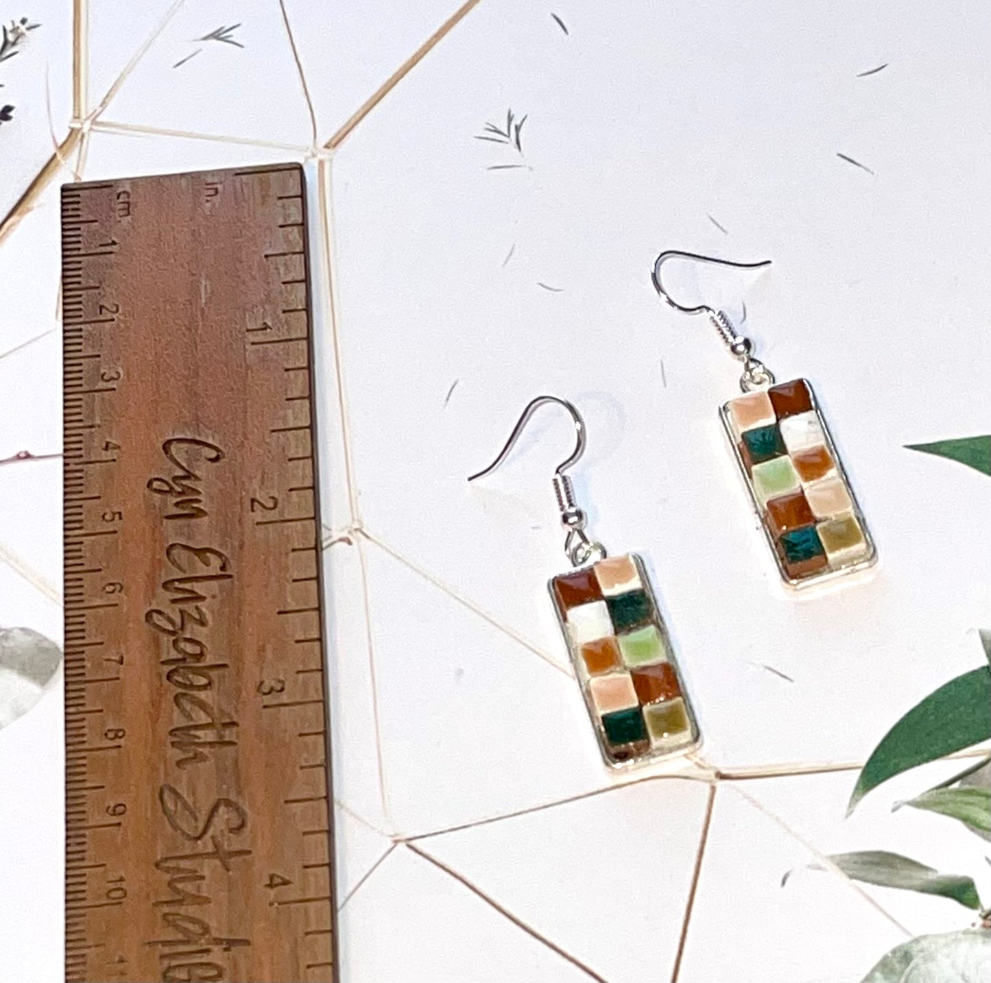 Dark Green Mini Tile Earrings