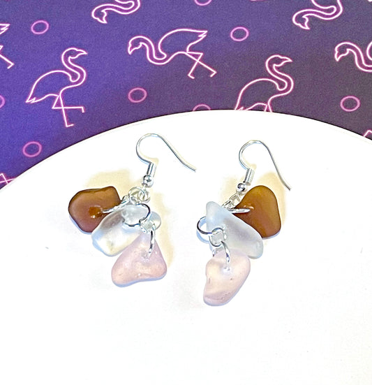 Pink and Brown Sea Glass Earrings