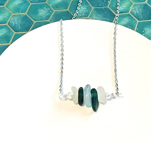 Blue and Olive Sea Glass Necklace