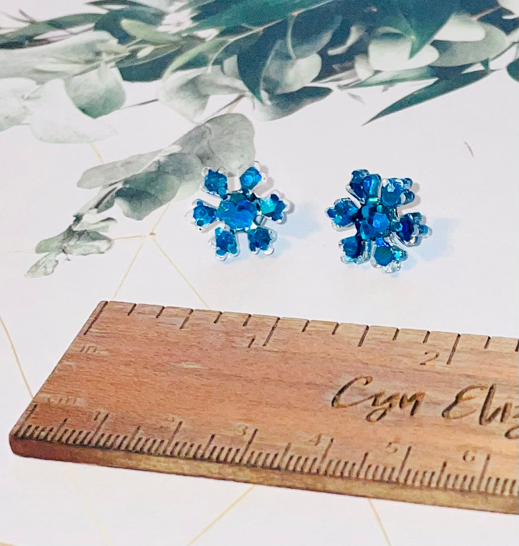 Blue Snowflake Glitter Stud Earrings