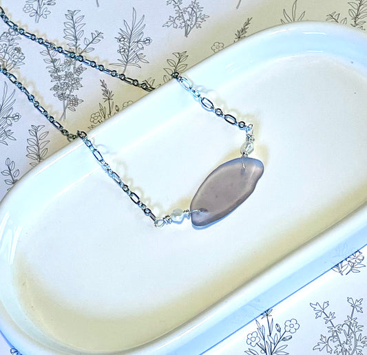 Lavender Sea Glass and Pearl Necklace
