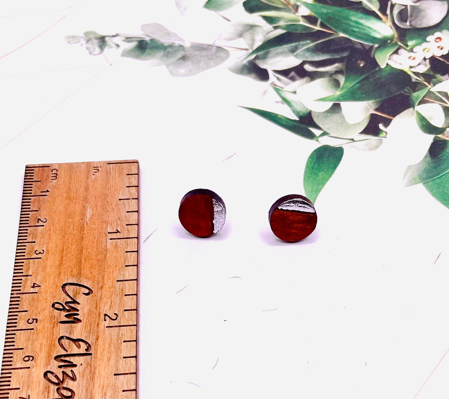 Silver and Wood Stud Earrings