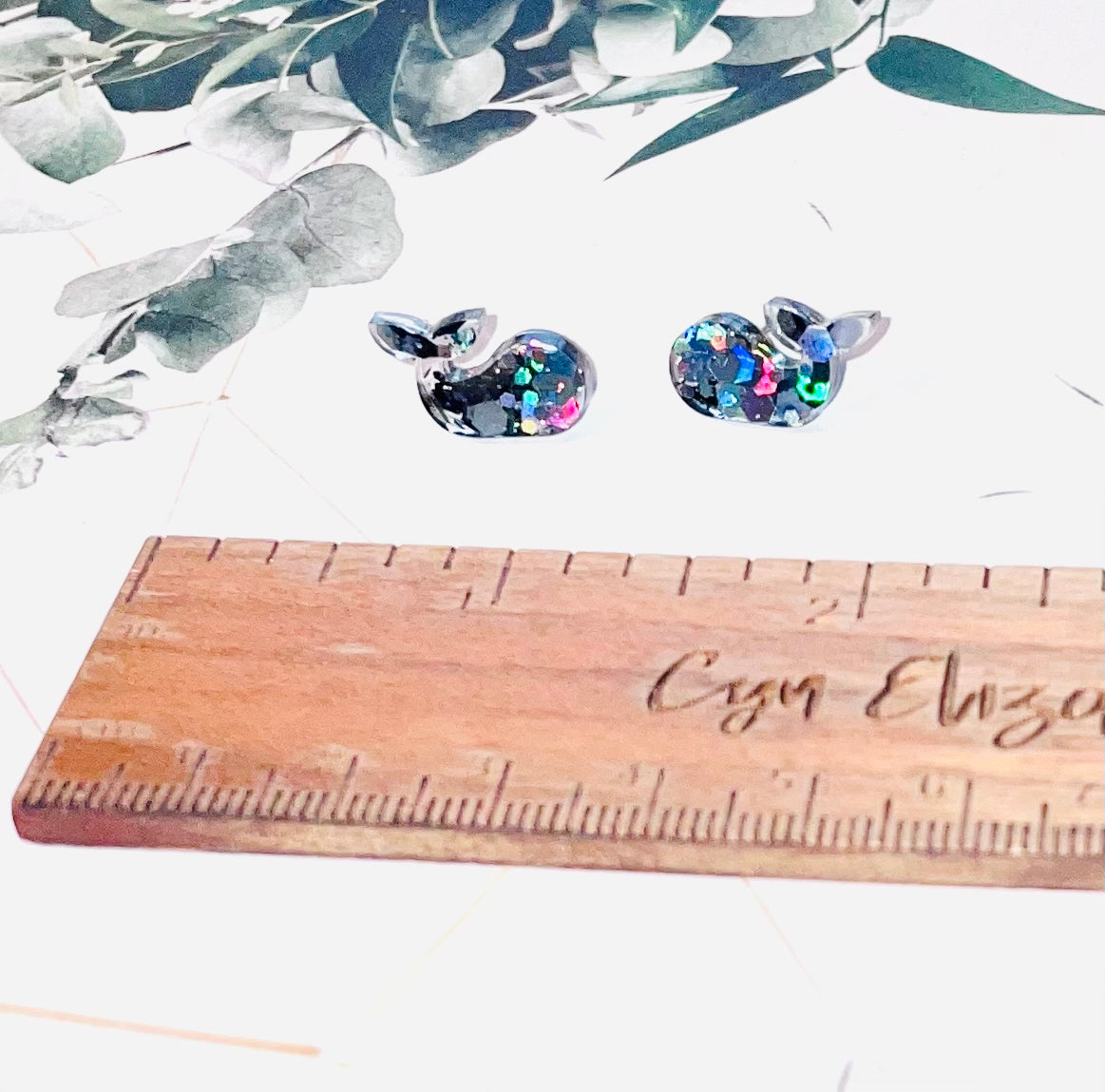 Grey Whale Glitter Stud Earrings