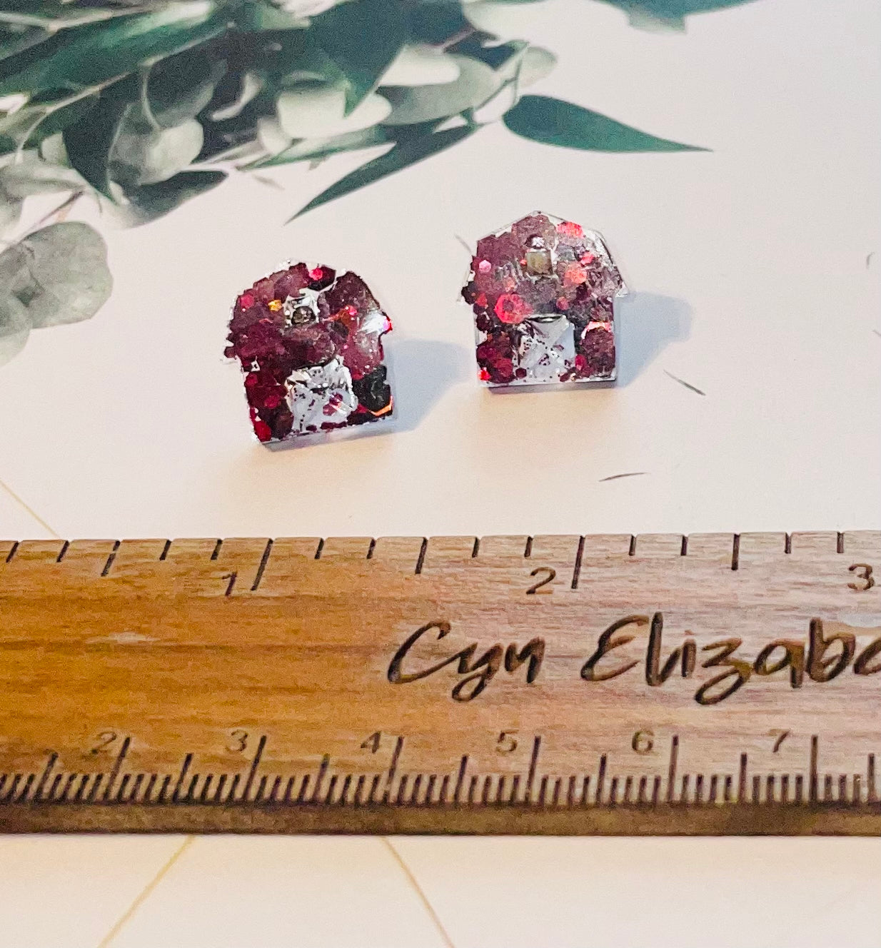 Red Barn Glitter Stud Earrings