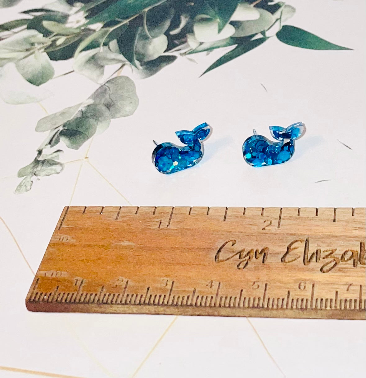 Blue Whale Glitter Stud Earrings