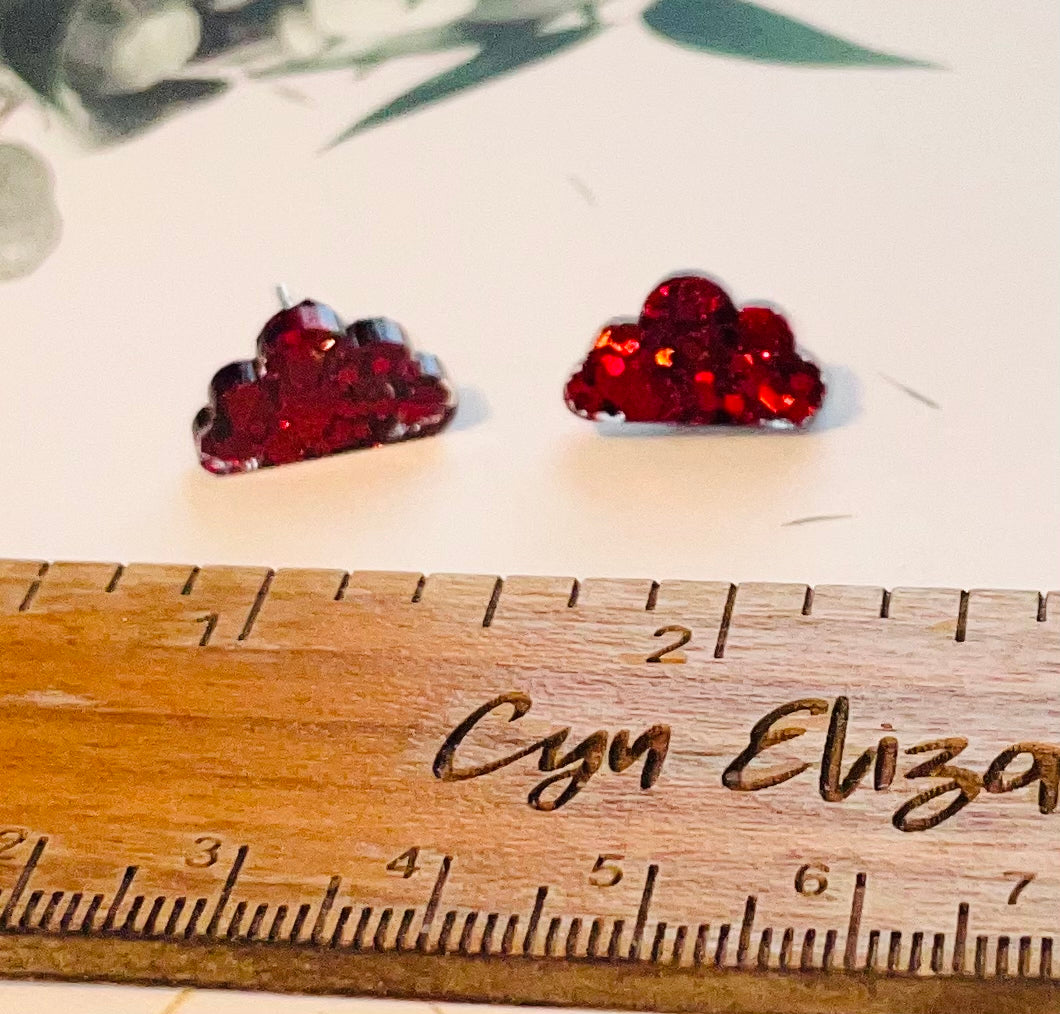 Red Cloud Glitter Stud Earrings