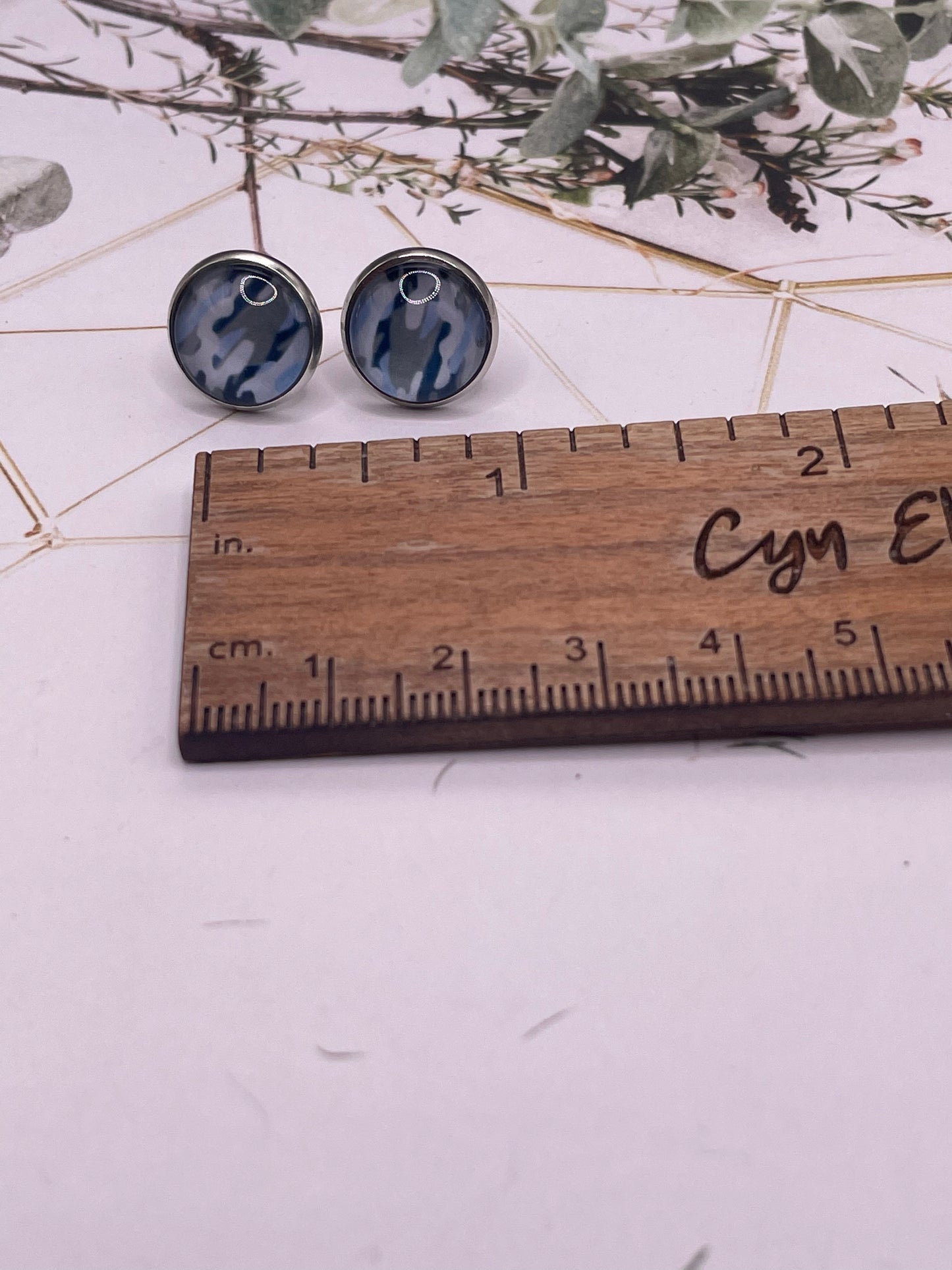 Camo Glass Cab Stud Earrings