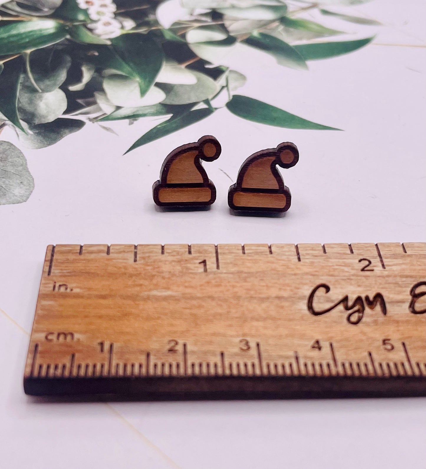 Santa Hat Wood Stud Earrings