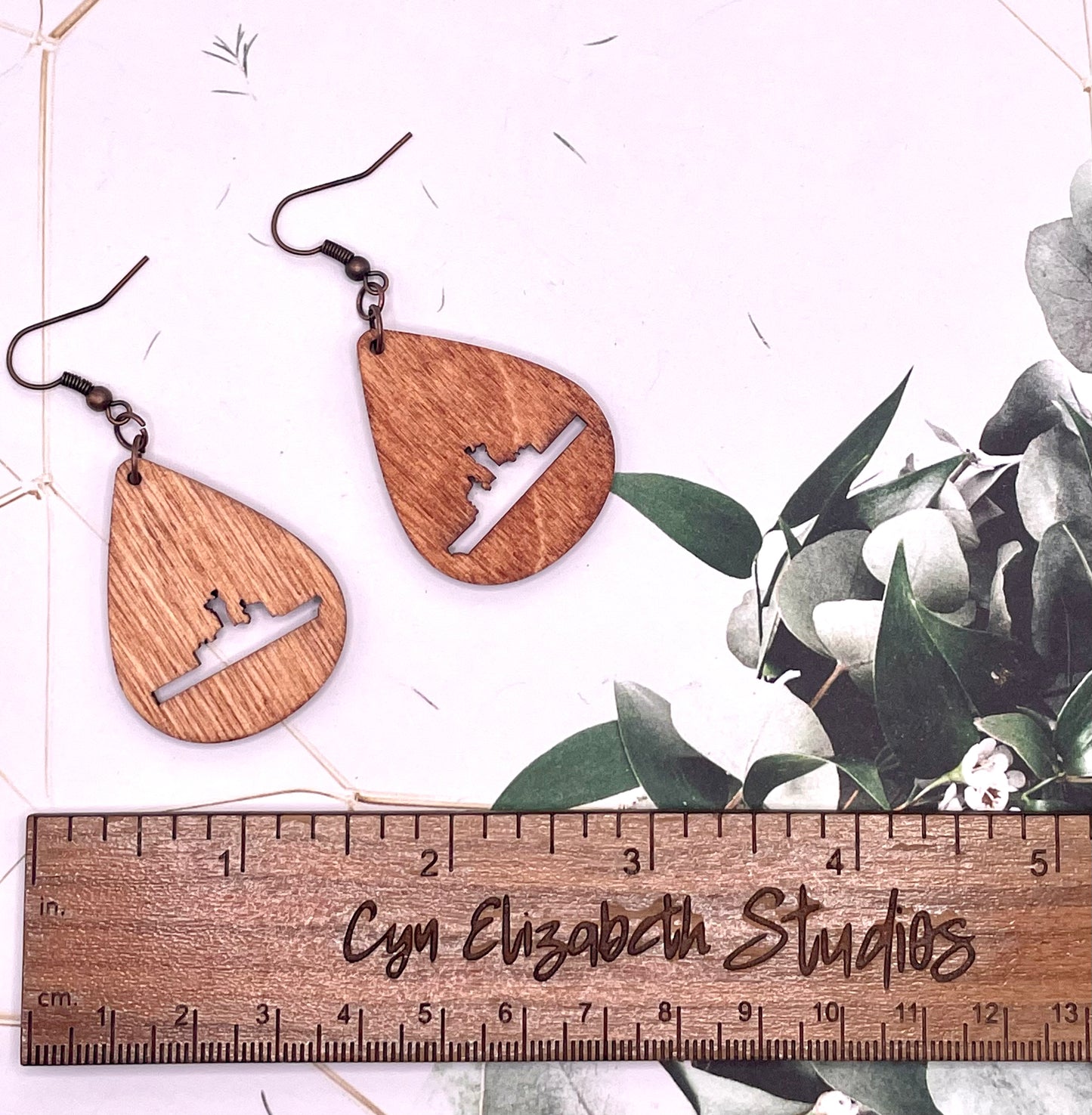 Military Cutter Ship Wood Earrings