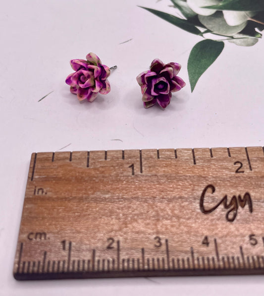Purple and Green Succulent Stud Earrings