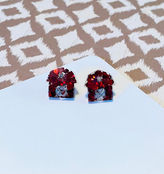 Red Barn Glitter Stud Earrings