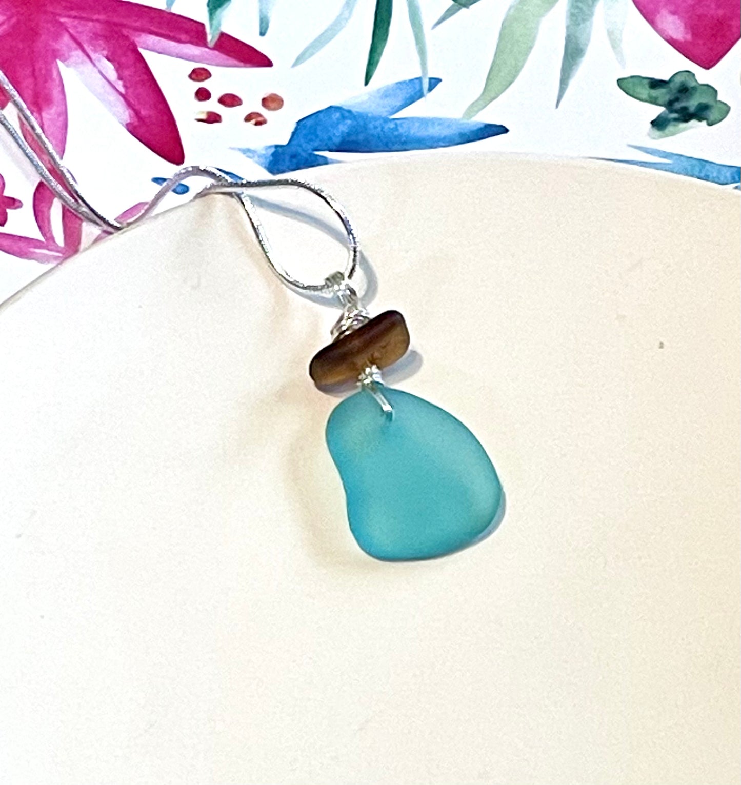 Aqua and Brown Sea Glass Necklace