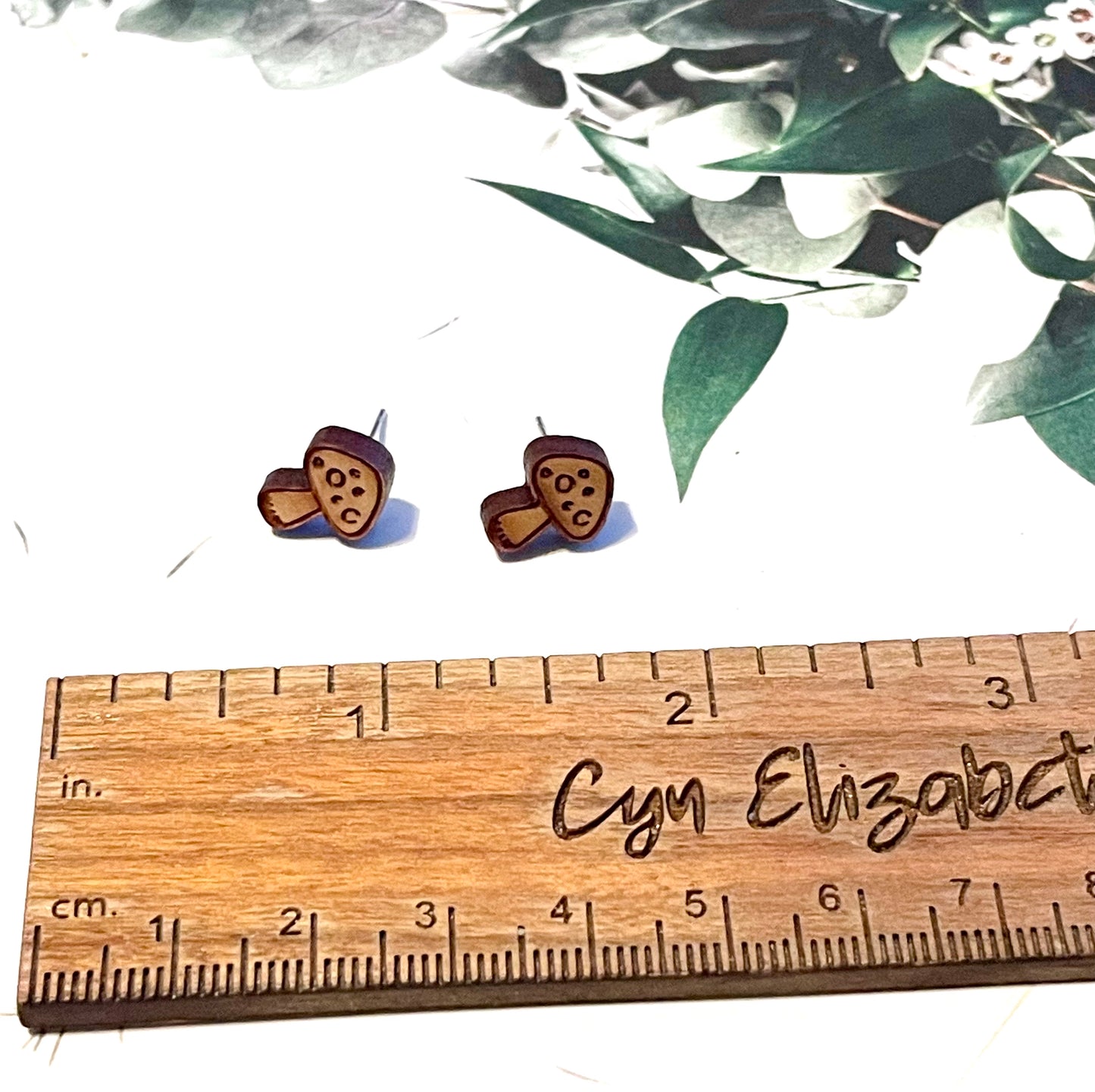 Mushroom Wood Stud Earrings