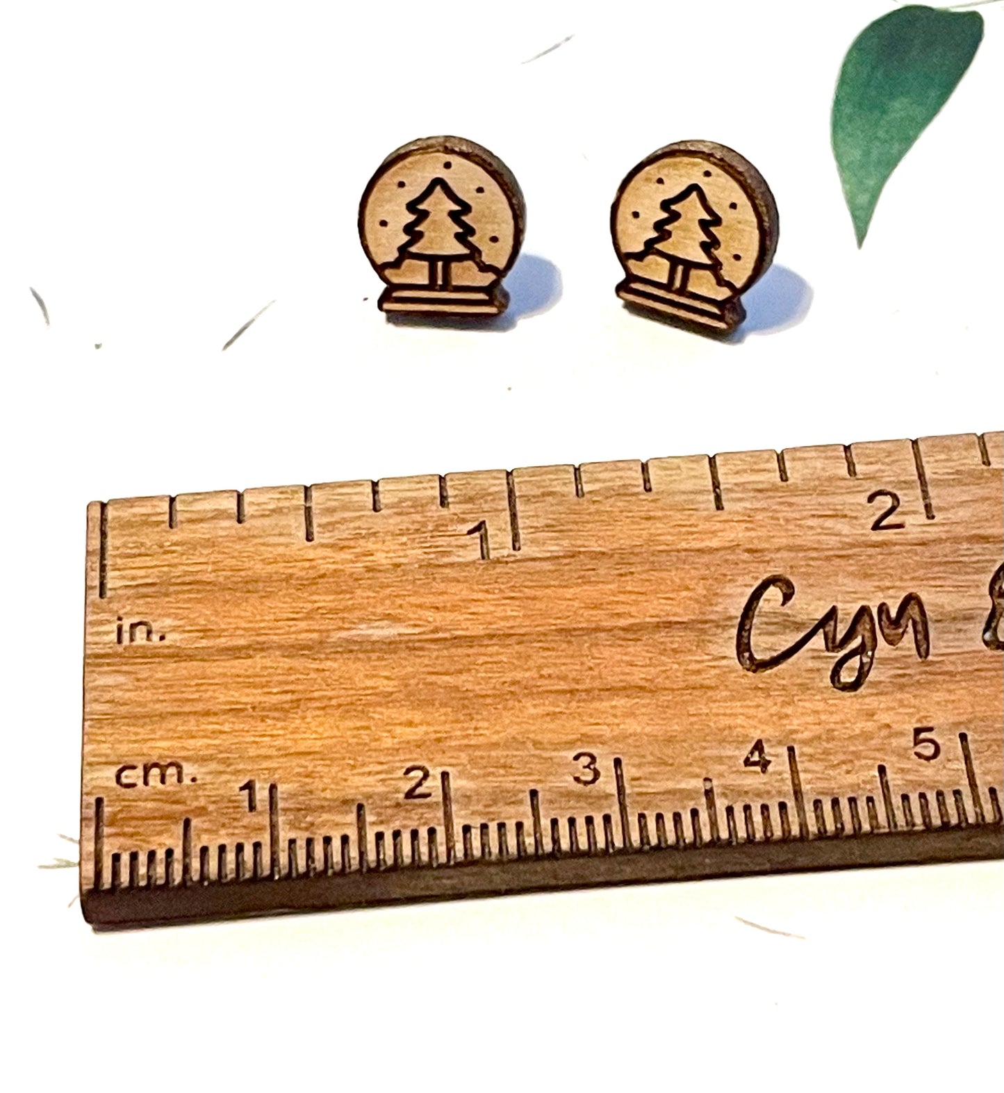 Snow Globe Wood Stud Earrings