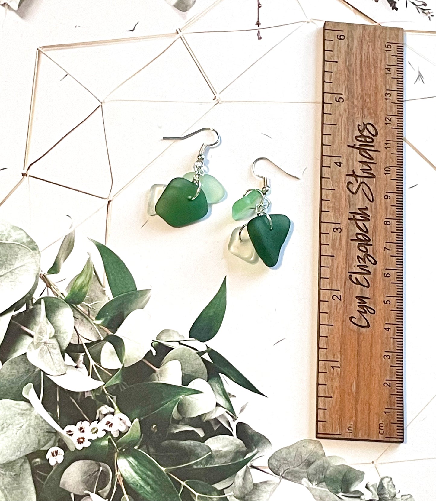 Olive and Aqua Sea Glass Earrings