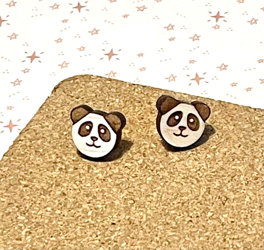 Panda Wood Stud Earrings