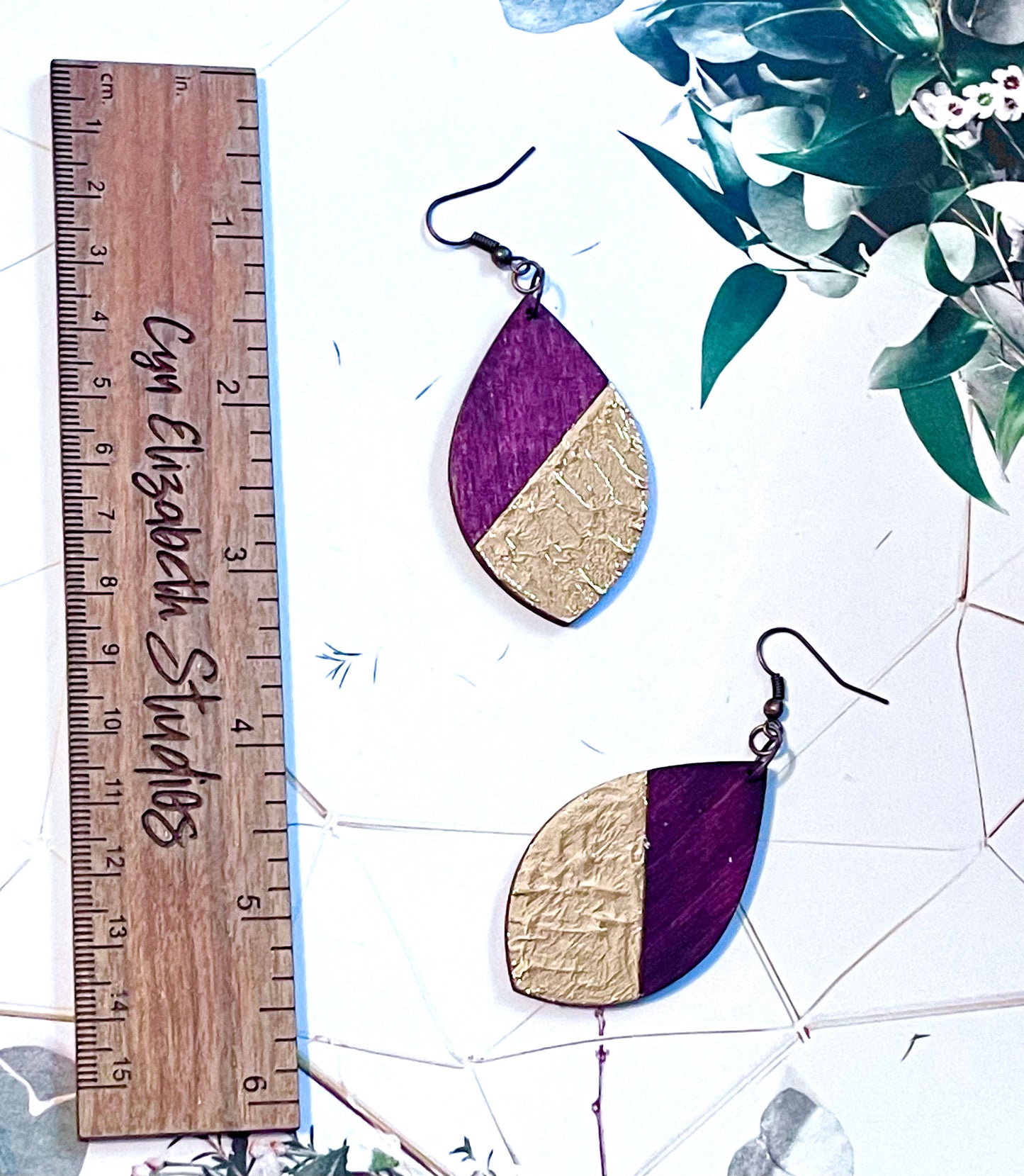 Gold Leaf and Wood Earrings