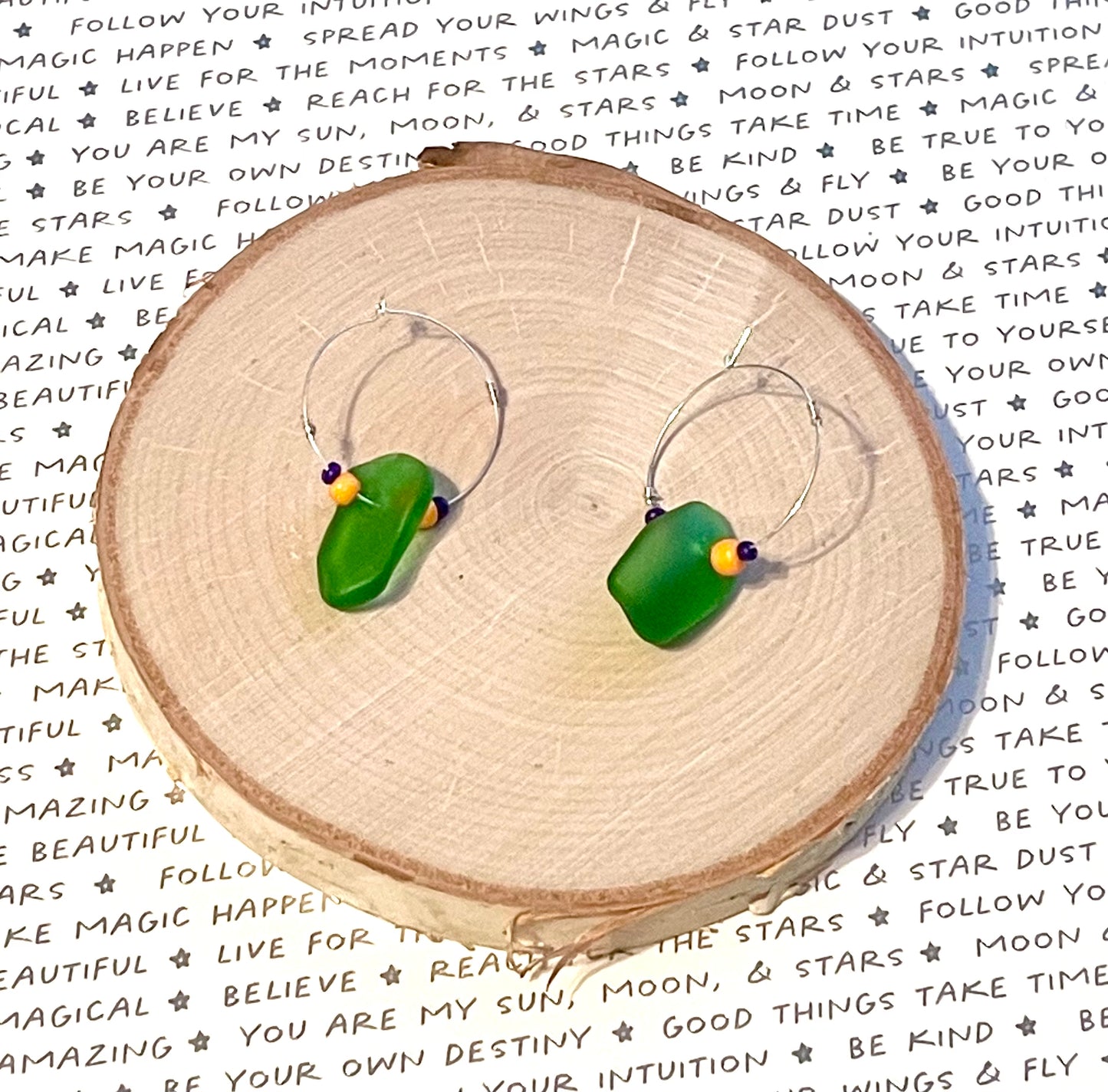 Green Sea Glass Hoop Earrings