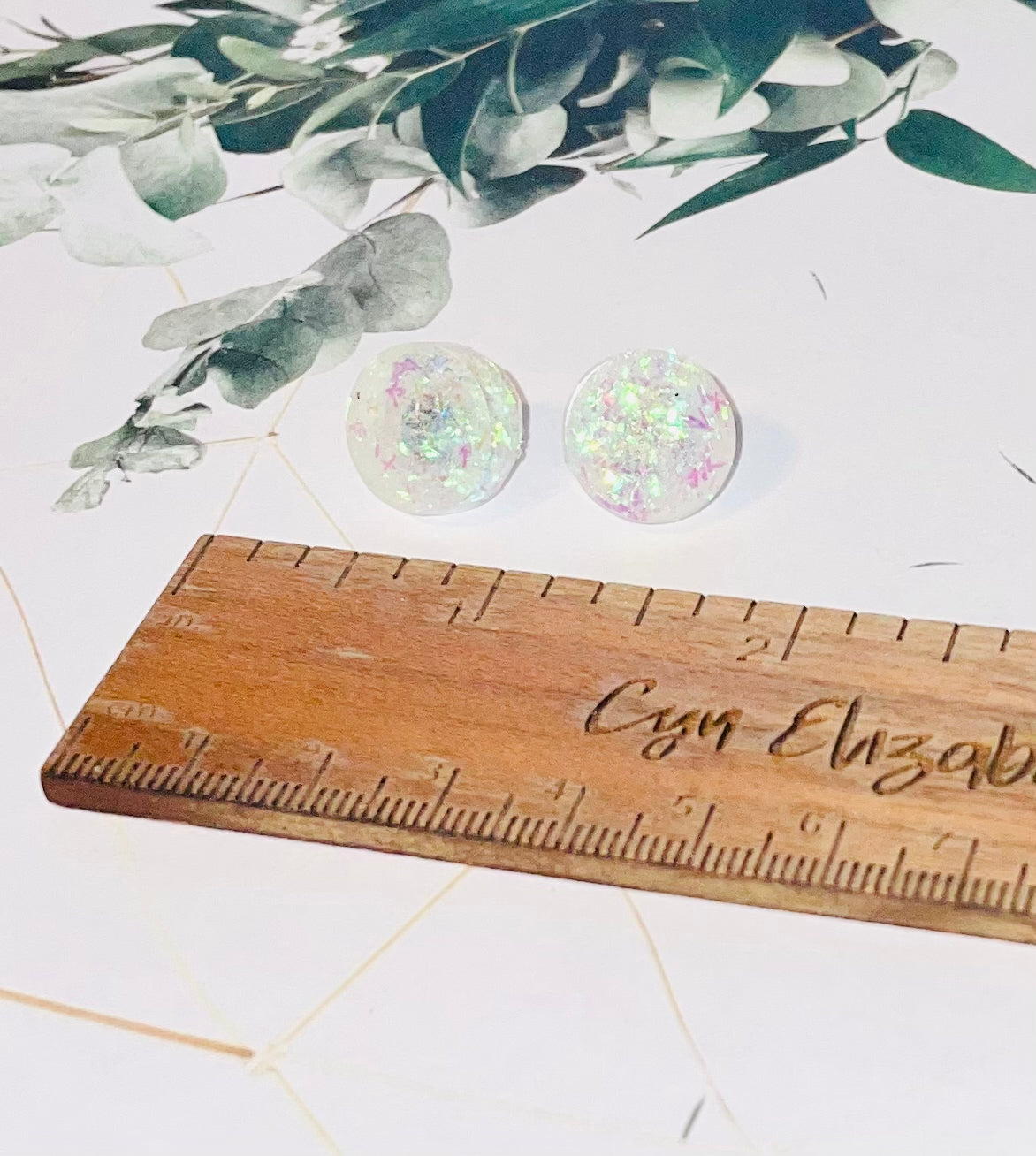 Round Opal Glitter Stud Earrings