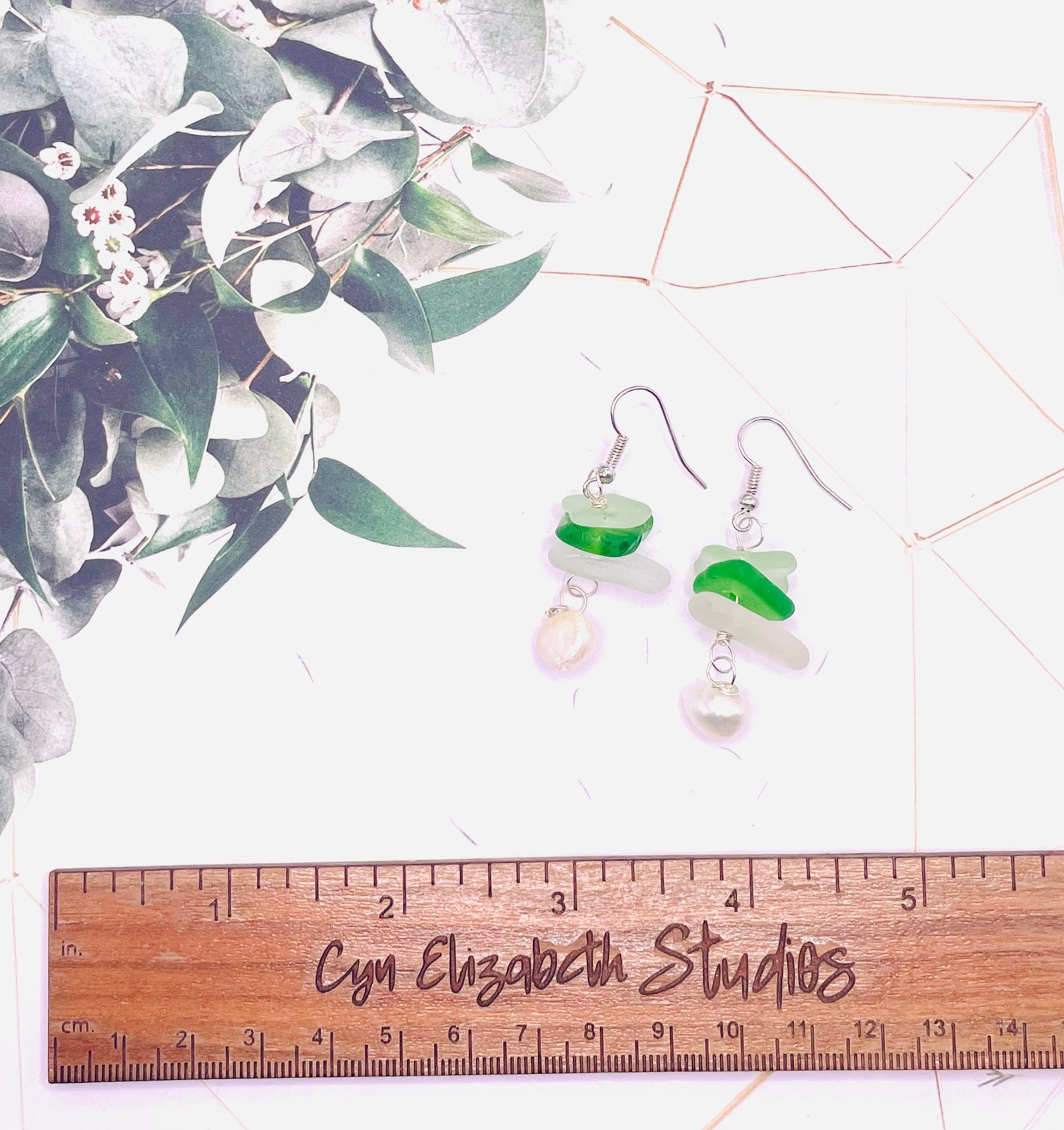 Green and Aqua Stacker Sea Glass Earrings