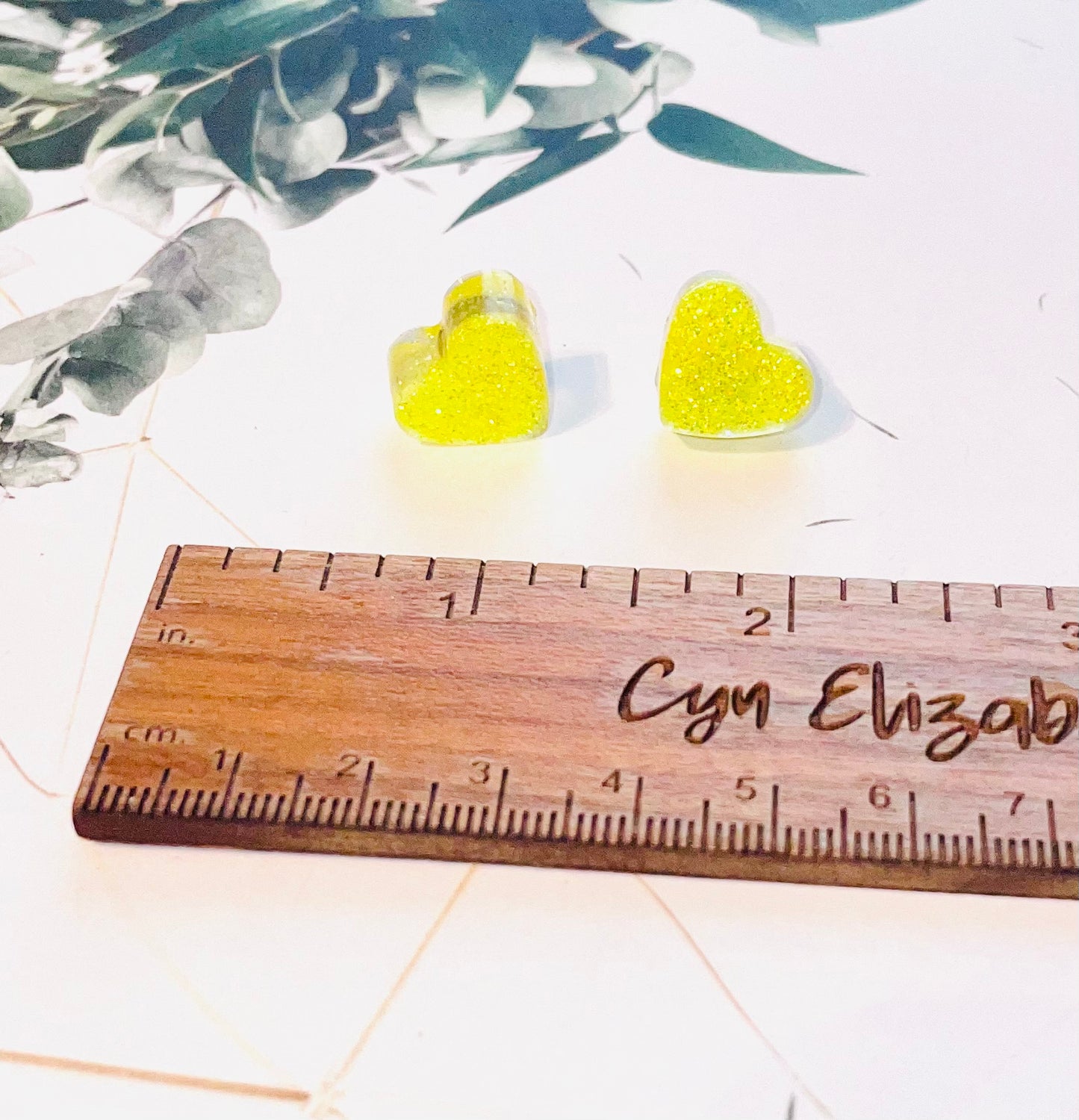 Yellow Heart Glitter Stud Earrings