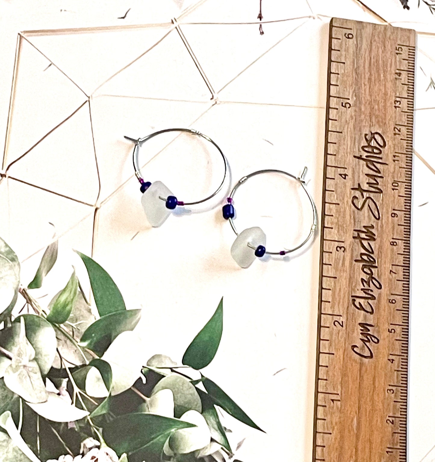 Blue Hoop Sea Glass Earrings