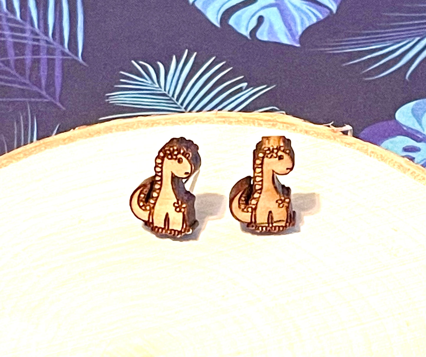 Tiny Dino Wood Stud Earrings