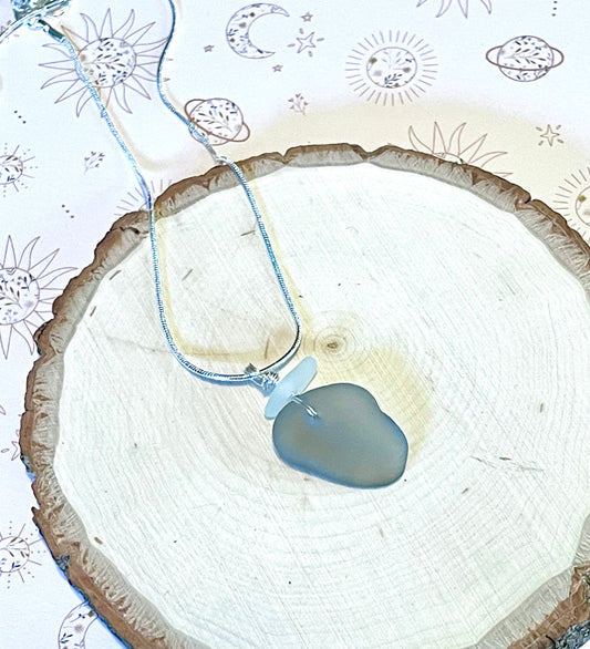 Grey Sea Glass Pendant Necklace
