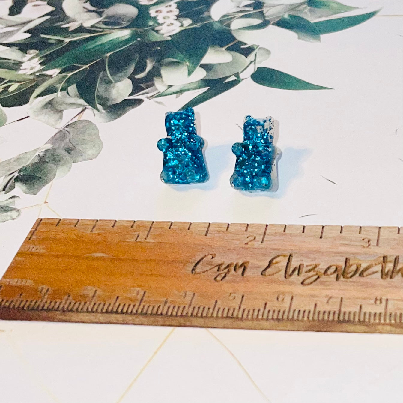 Teal Gummy Bear Glitter Stud Earrings