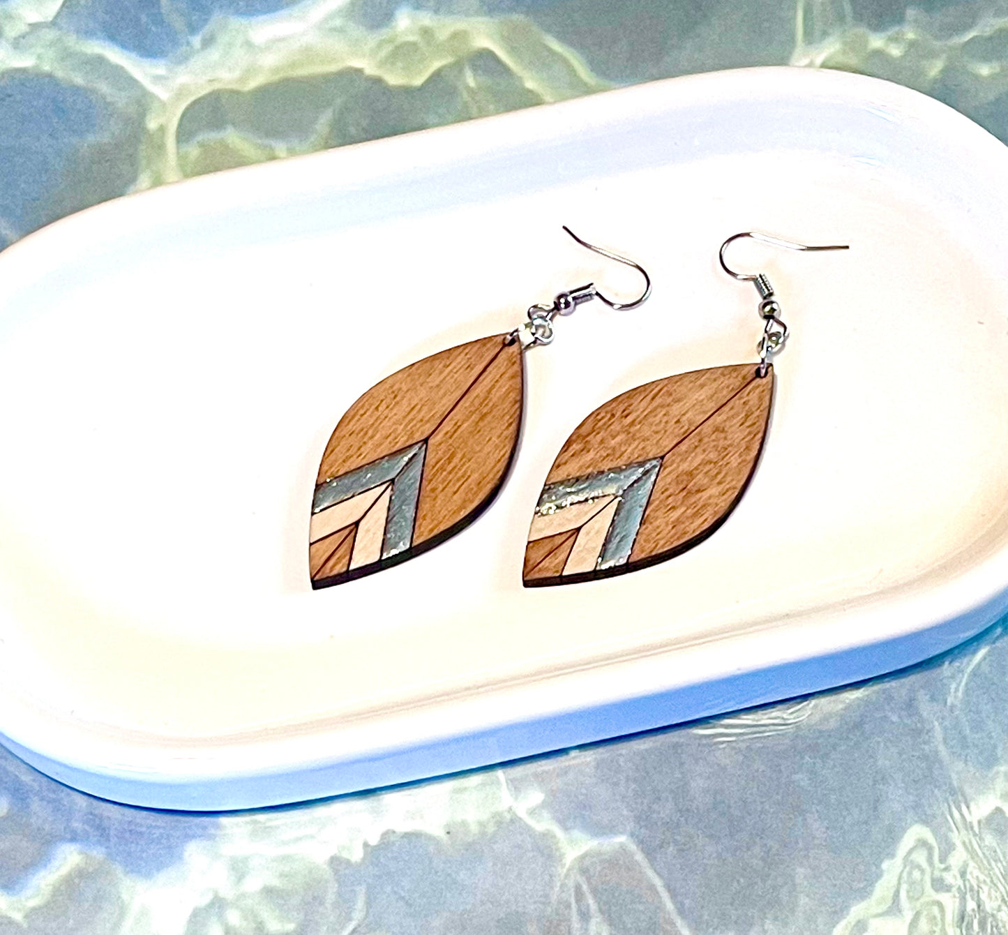 Silver Leaf Wood Earrings