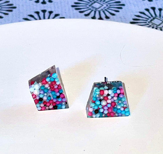 Trapezoid Candy Sprinkles Stud Earrings