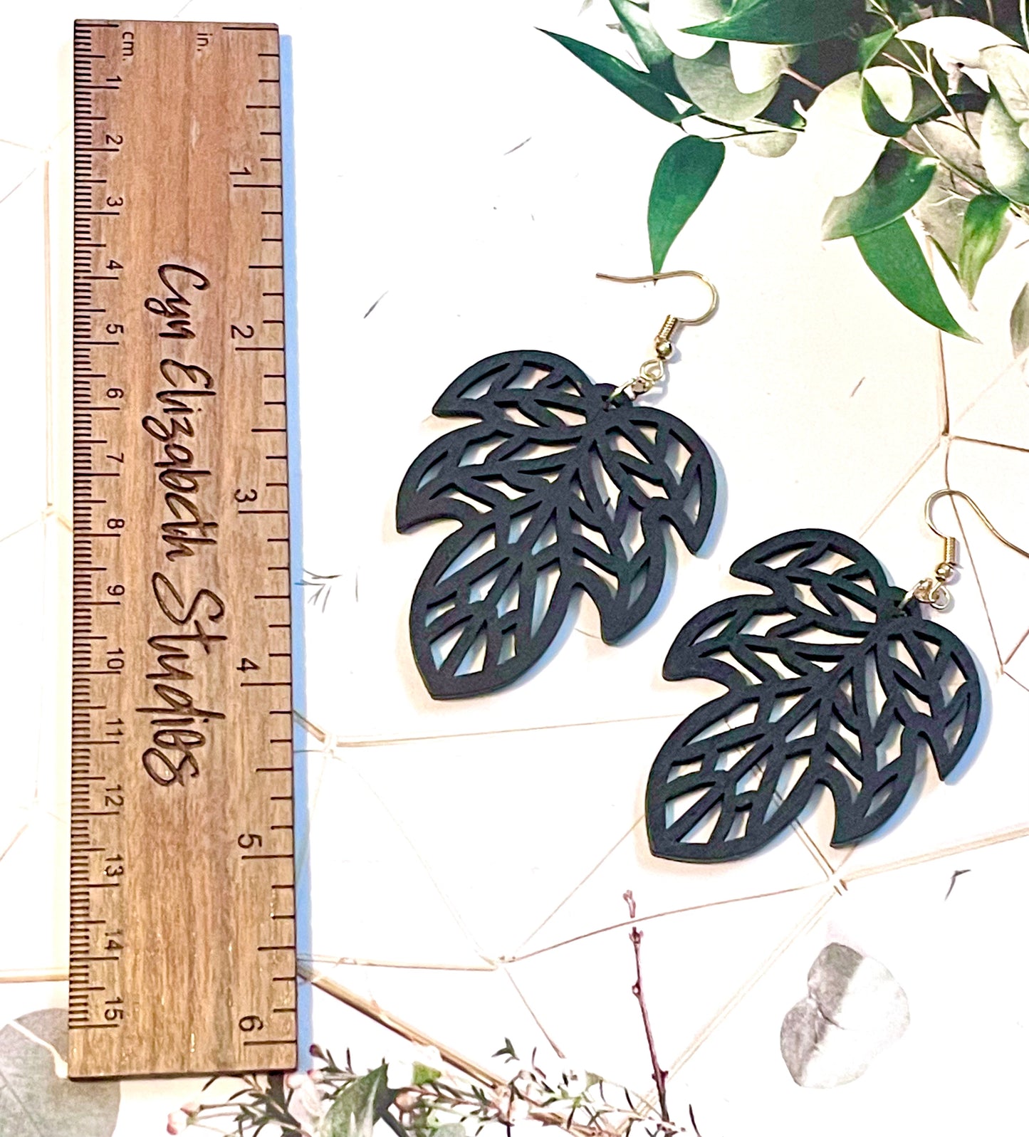 Leaf Cutout Wood Earrings