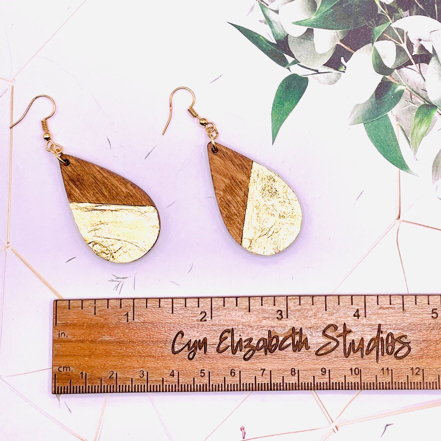 Gold Leaf and Wood Earrings