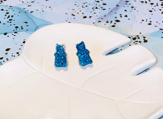 Teal Gummy Bear Glitter Stud Earrings