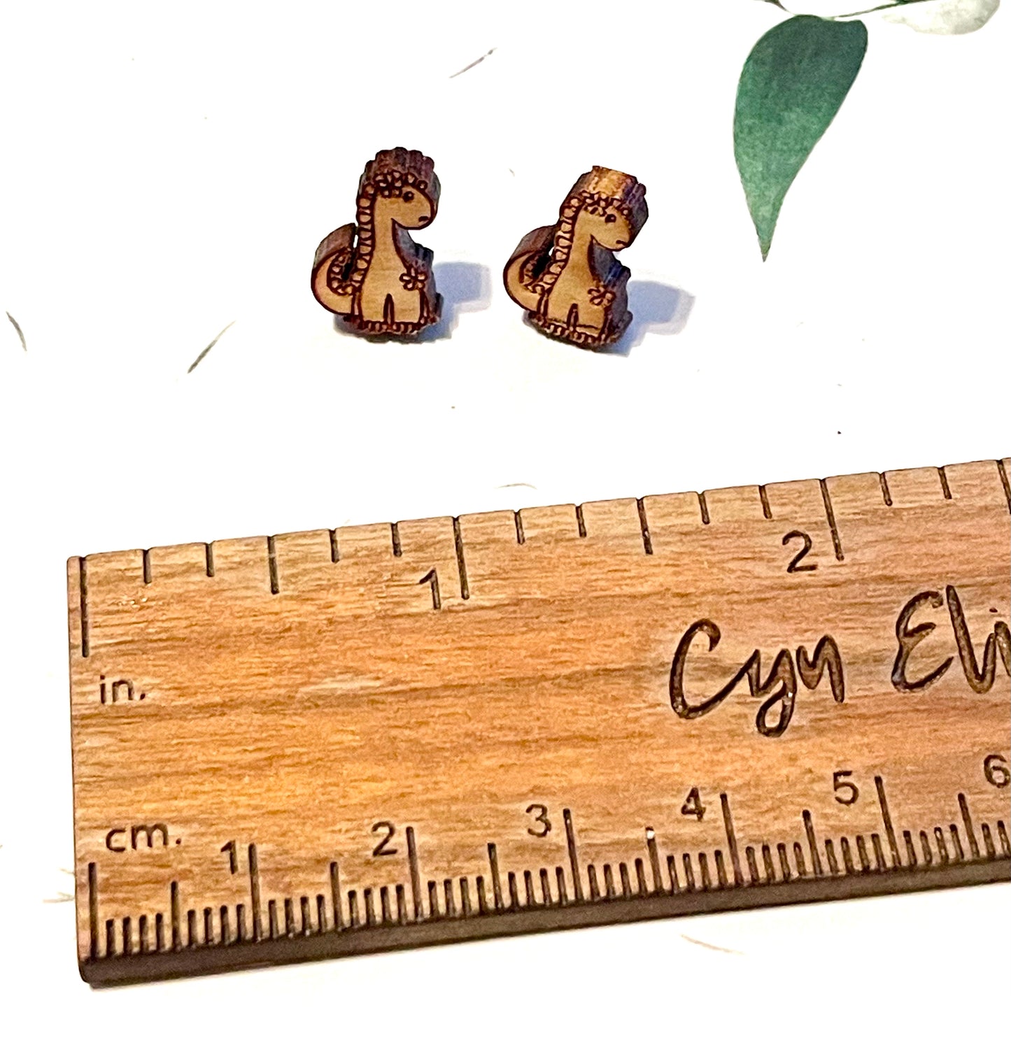 Tiny Dino Wood Stud Earrings