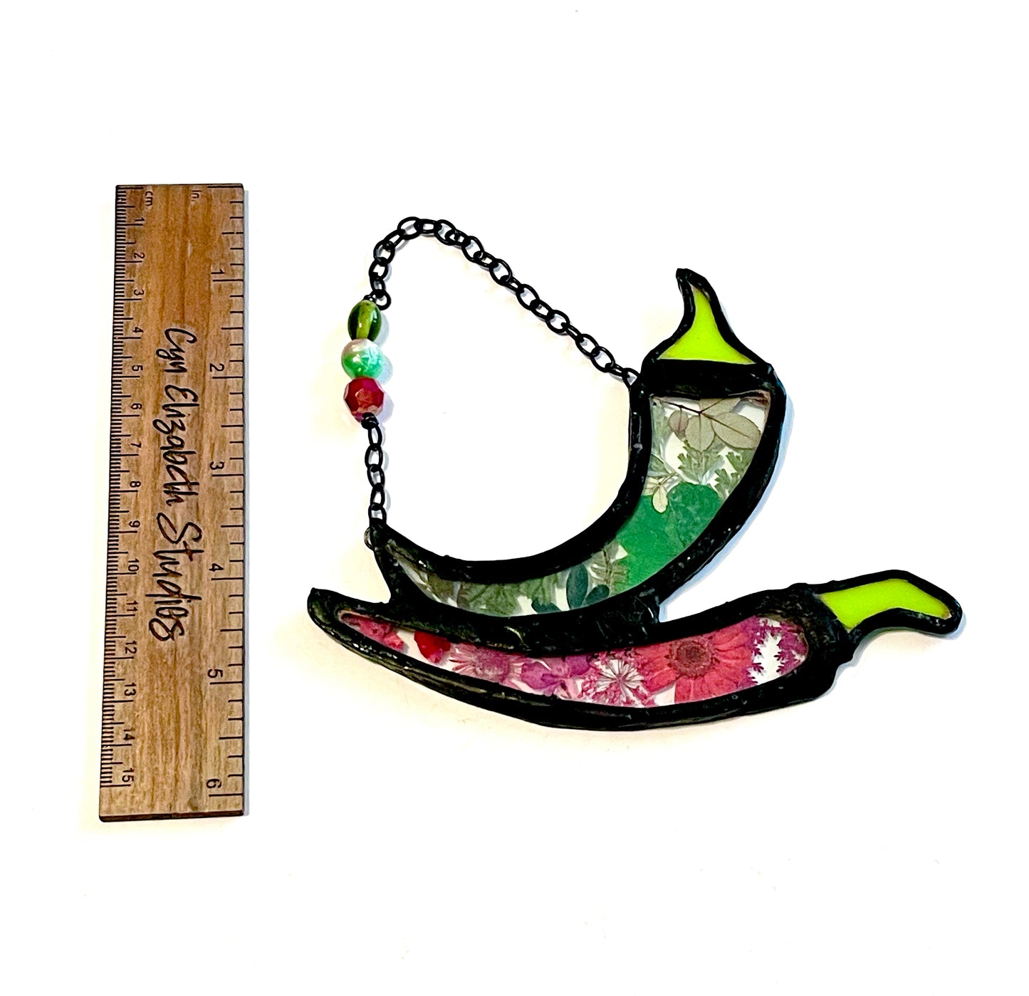 Stained Glass Chili Peppers with Flower Inlay