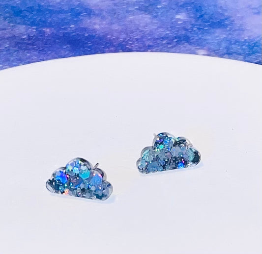 Blue Cloud Glitter Stud Earrings