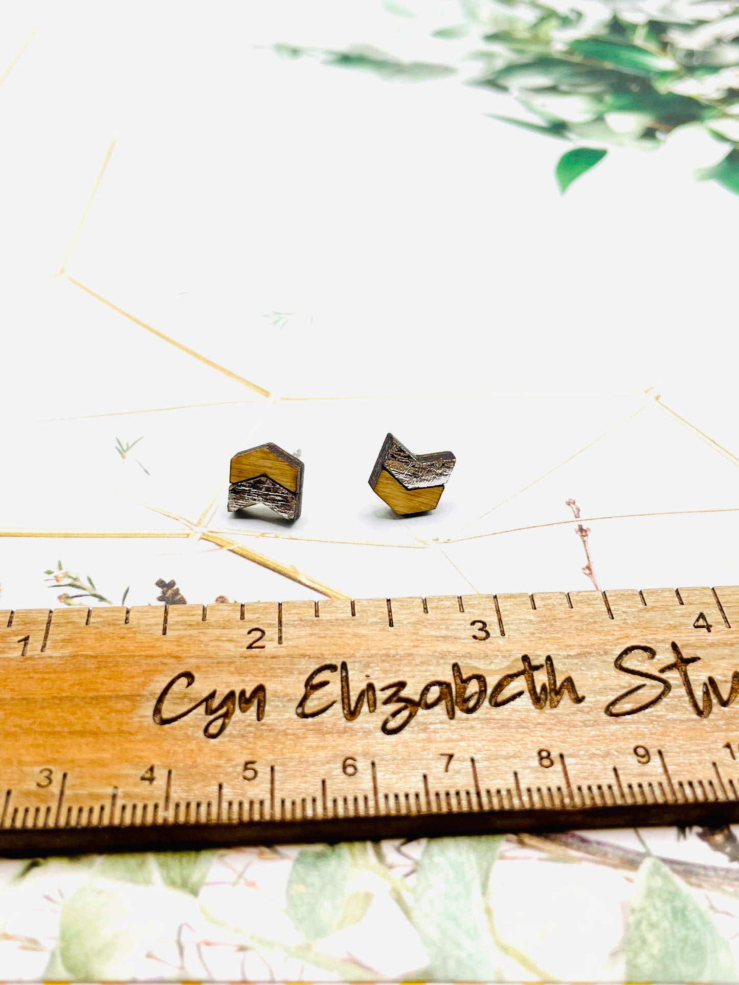 Silver and Wood Stud Earrings