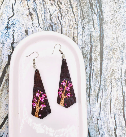 Cherry Blossom Wooden Earrings