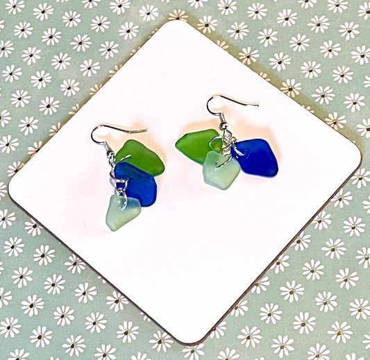 Blue, Green, and Aqua Sea Glass Earrings