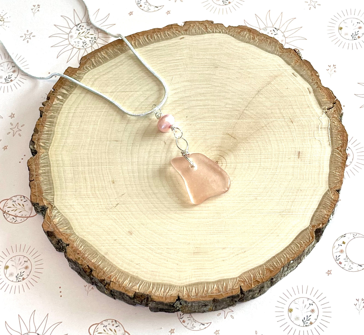 Pink Sea Glass and Pearl Necklace