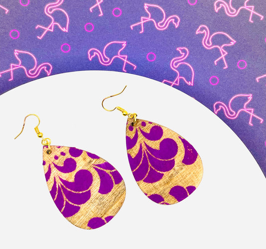 Purple Screenprint Wooden Earrings