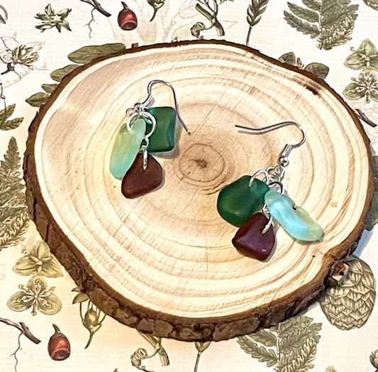 Aqua and Olive Sea Glass Earrings