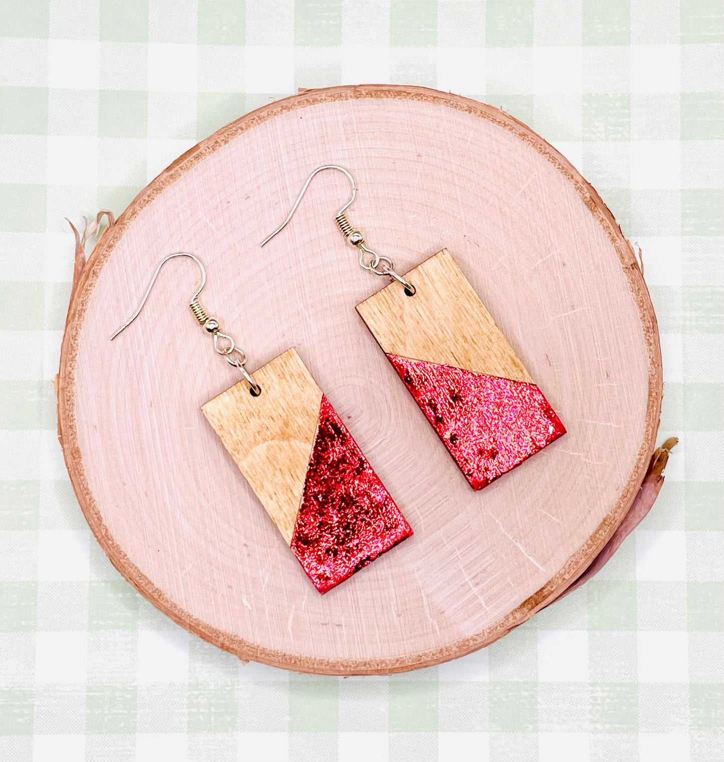 Red Leaf Wooden Earrings