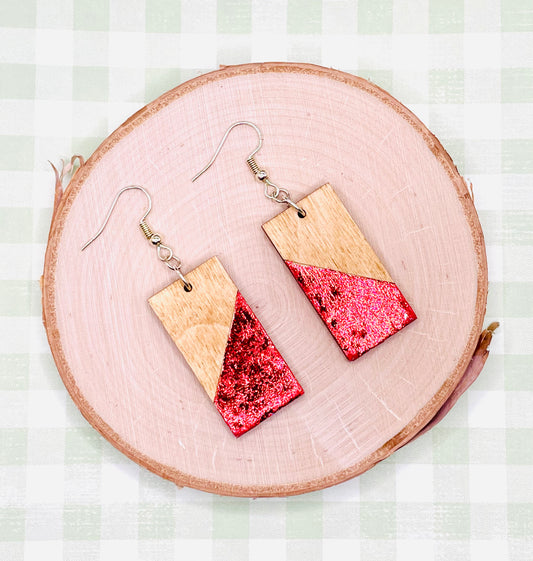 Red Leaf Wooden Earrings