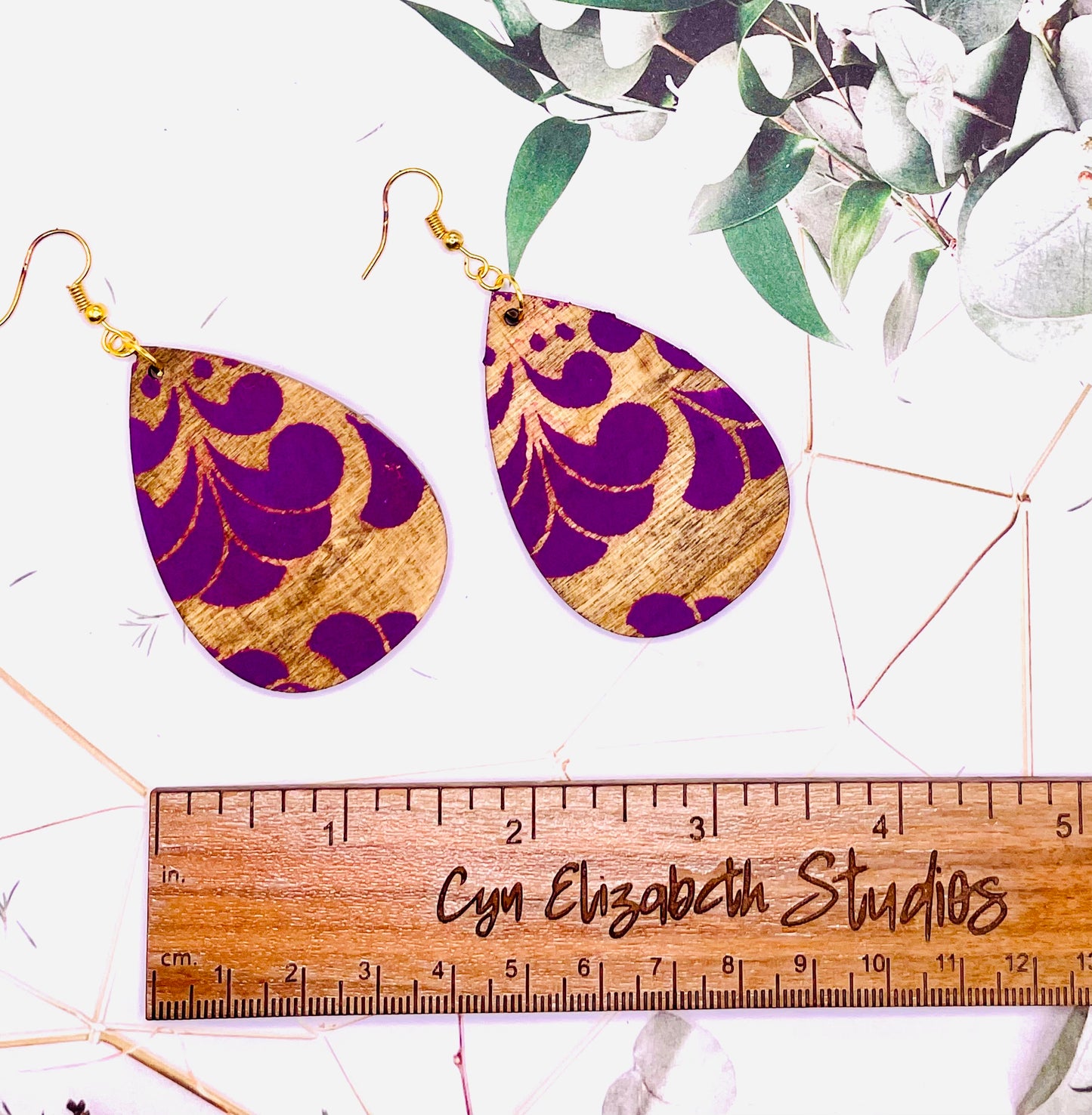 Purple Screenprint Wooden Earrings