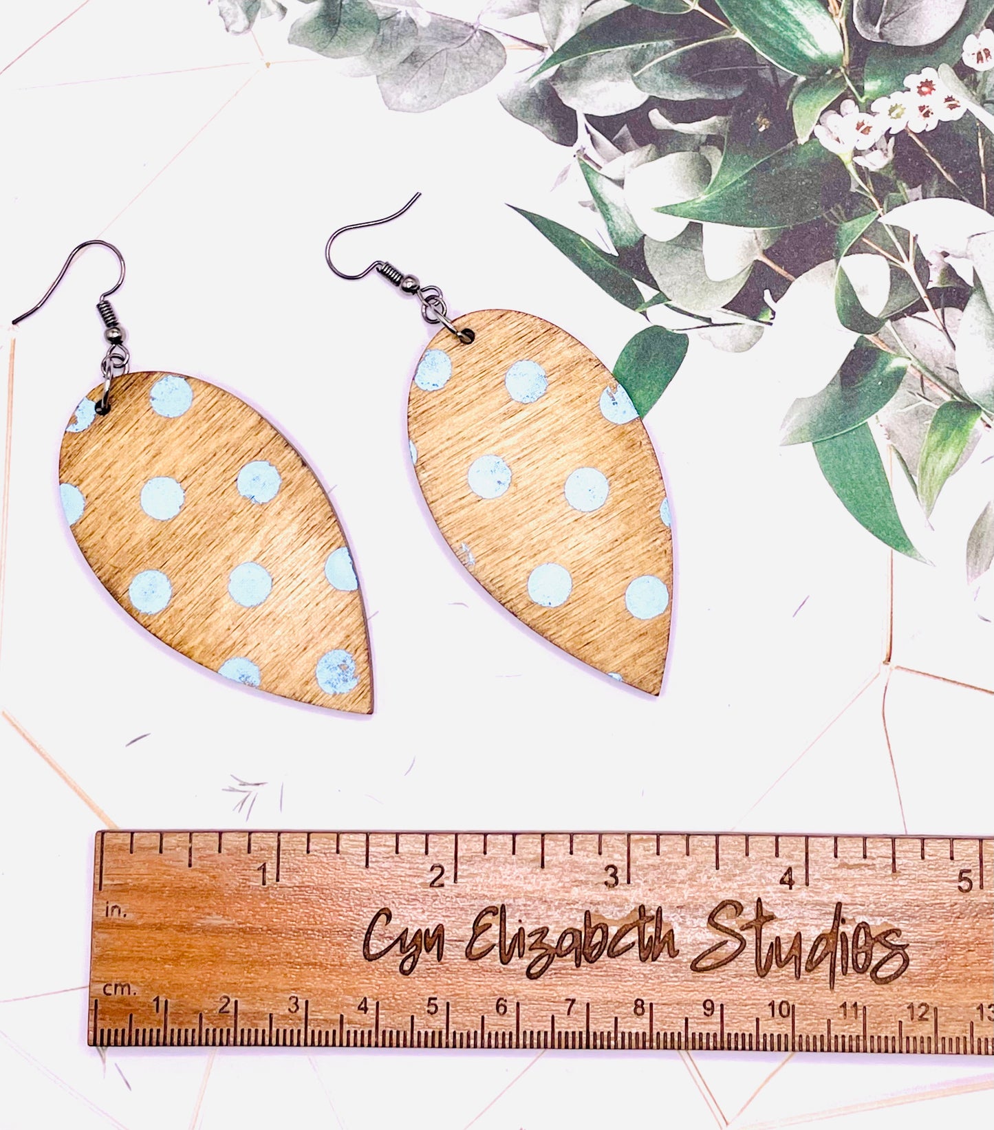 Blue Polka Dot Wooden Earrings