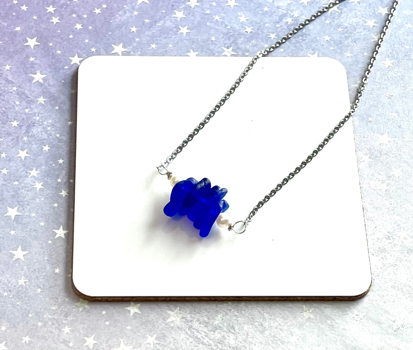 Cobalt Blue Sea Glass Mini Bar Necklace