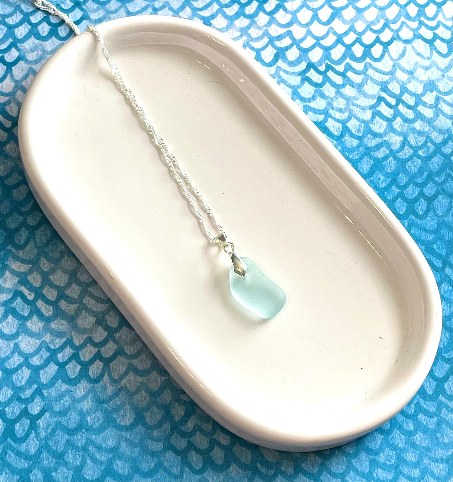 Pale Blue Sea Glass Pendant Necklace