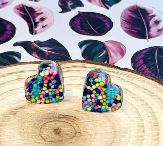 Heart Candy Sprinkles Stud Earrings